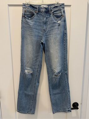 DAZE Blue Distressed Mid-Rise, Straight-Leg Jeans